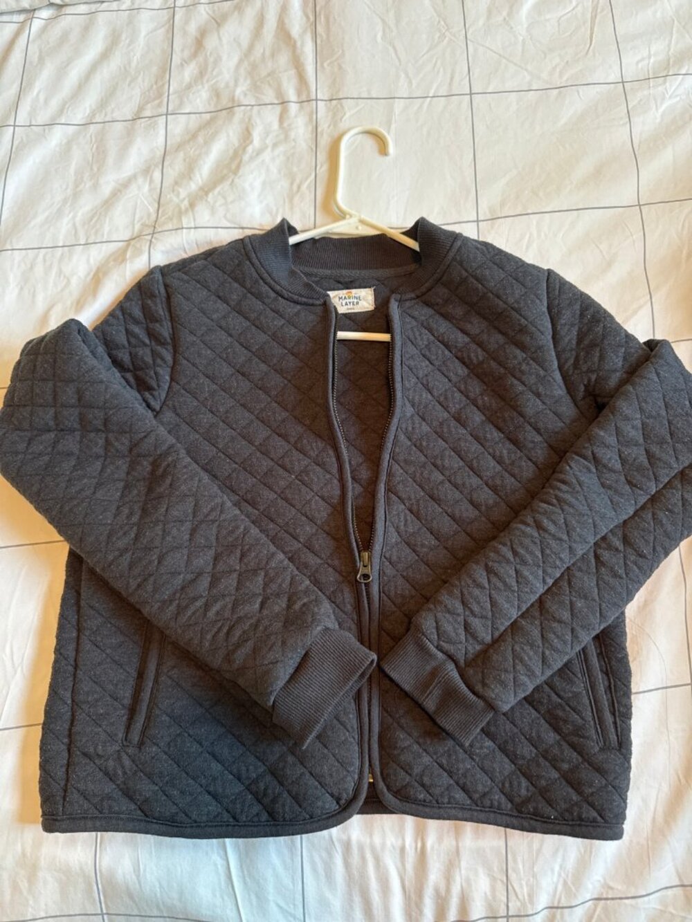 Marine Layer Corbet Quilted Bomber Jacket Charcoal Gray S